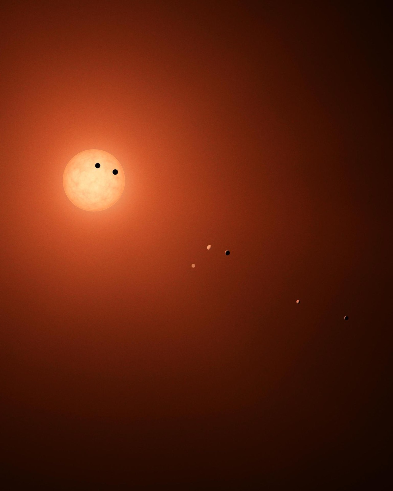 Художественная модель: семь планет TRAPPIST-1 проходят перед своей звездой